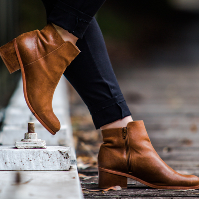 Women's brown leather booties.