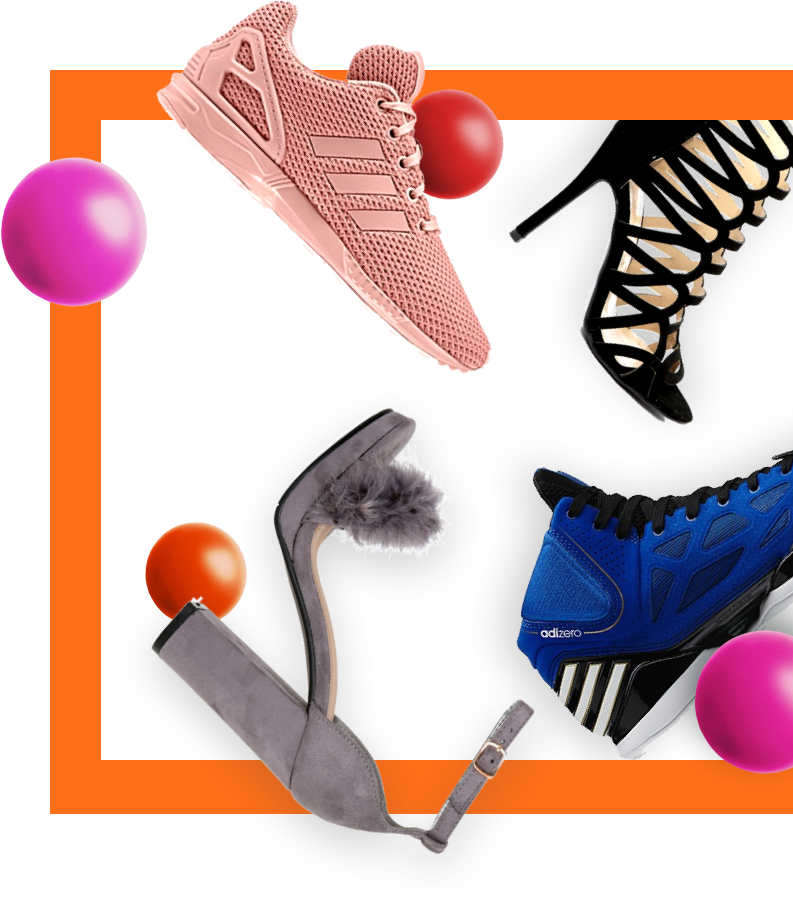 Examples of our men's running shoe and women's high heel collections.